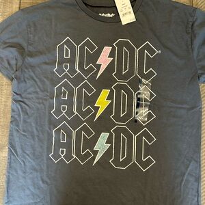 NWT womens large gray ACDC Rock band top V-neck t shirt 80’s